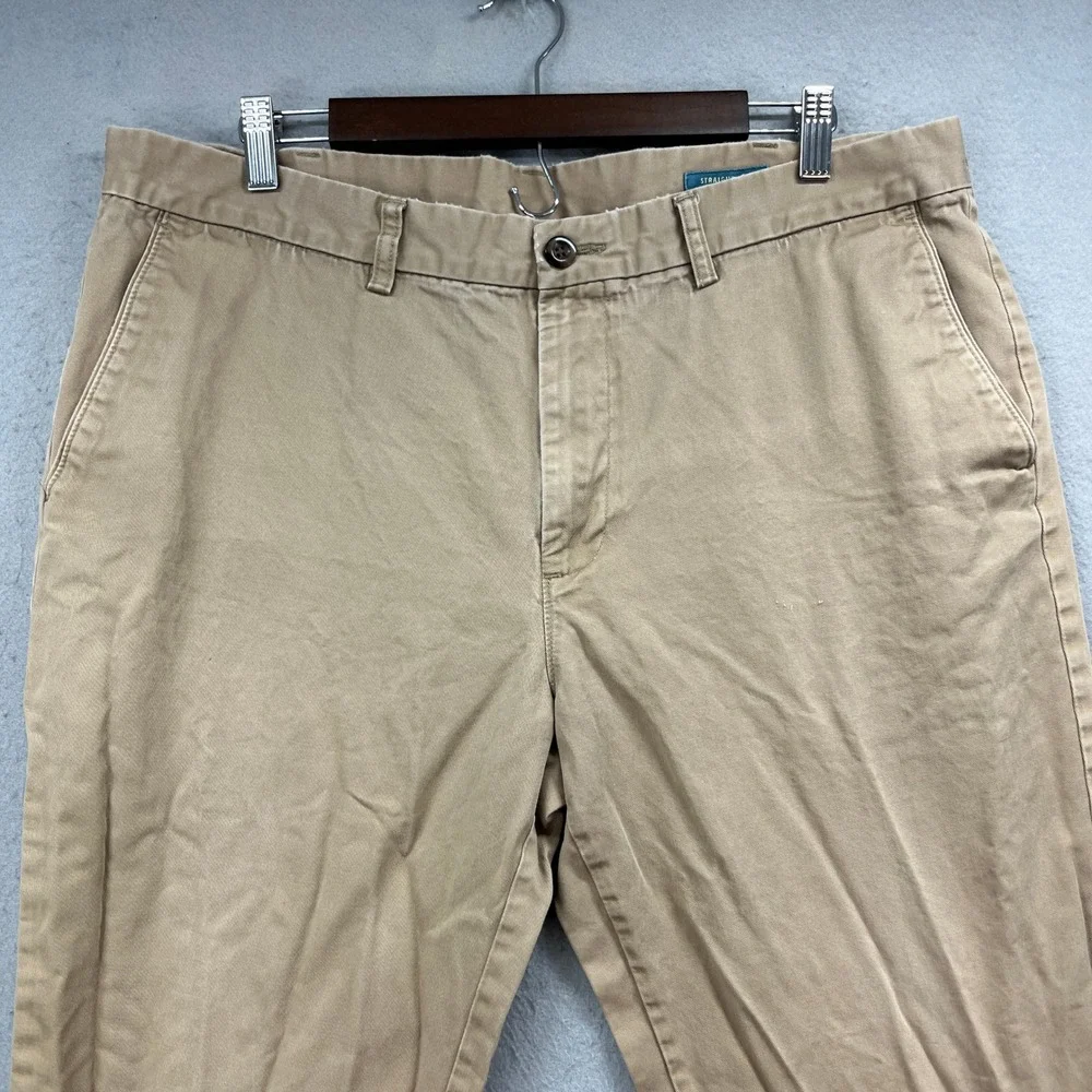 Haggar Straight Fit Chino Pants Mens 38x30 Tan Khaki Casual Classic Flat Front